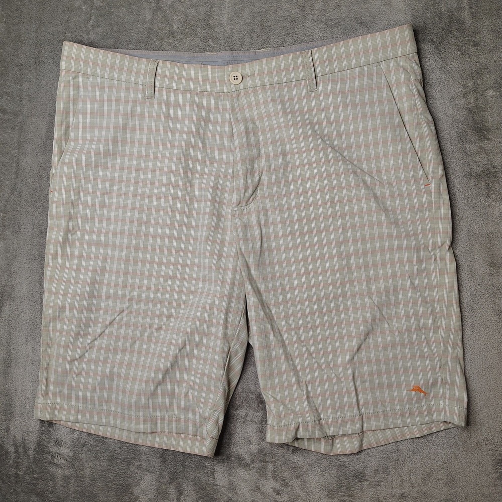 Tommy Bahama Shorts Men's 38 Gray Plaid Golf Nylon Performance Stretch Athletic